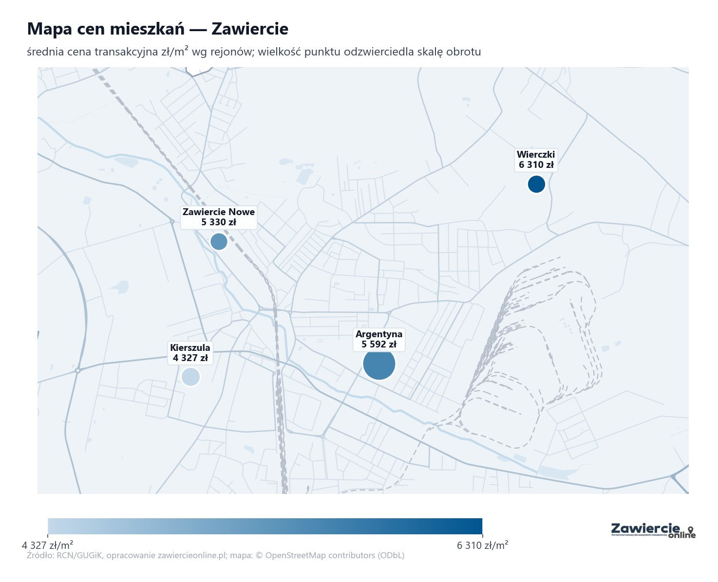 Mapa cen mieszkań - Zawiercie