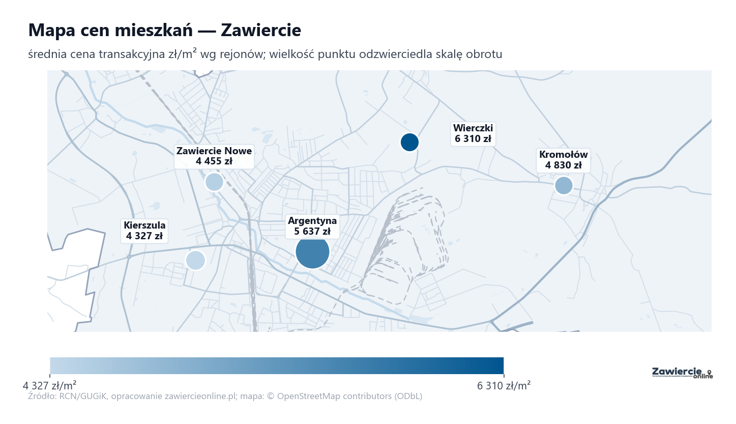 Mapa cen mieszkań - Zawiercie
