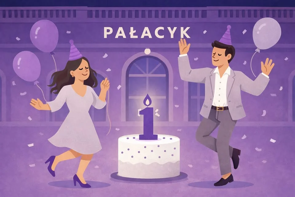 Grafika promocyjna wydarzenia Pierwsze urodziny Moon Lark Zawiercie i oficjalne otwarcie w jednym