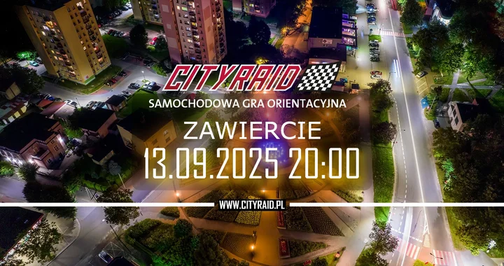 Obrazek przedstawia grafikę promocyjną wydarzenia Samochodowa gra orientacyjna CITYRAID w Zawierciu