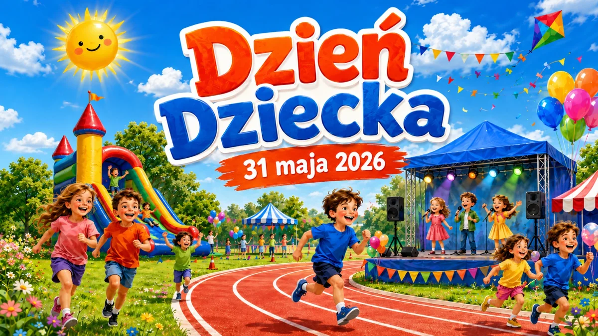 Grafika promocyjna wydarzenia Promar Run i Dzień Dziecka z MOK Zawiercie już 31 maja w Zawierciu
