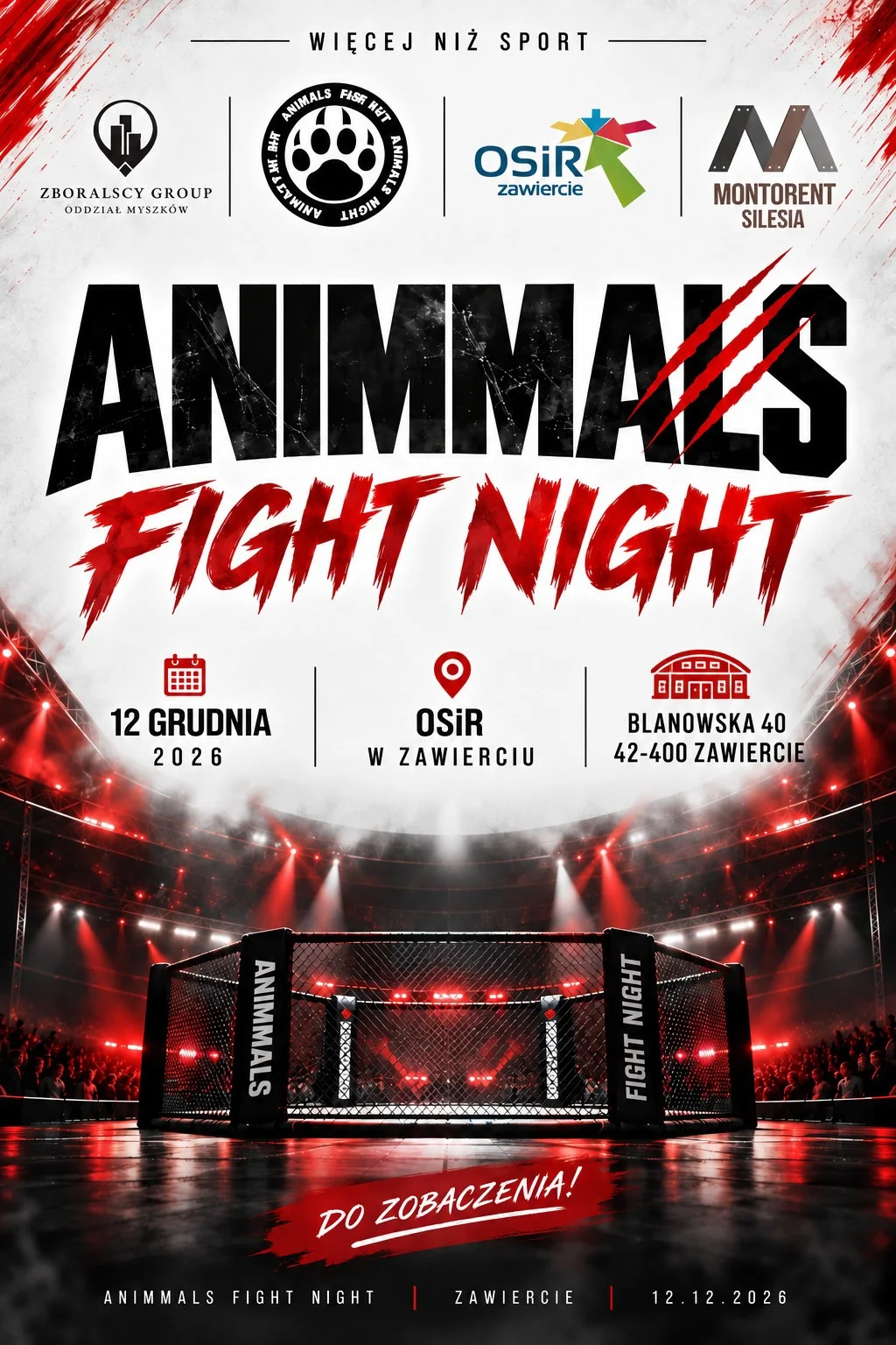Grafika promocyjna wydarzenia ANIMMALS FIGHT NIGHT w Zawierciu