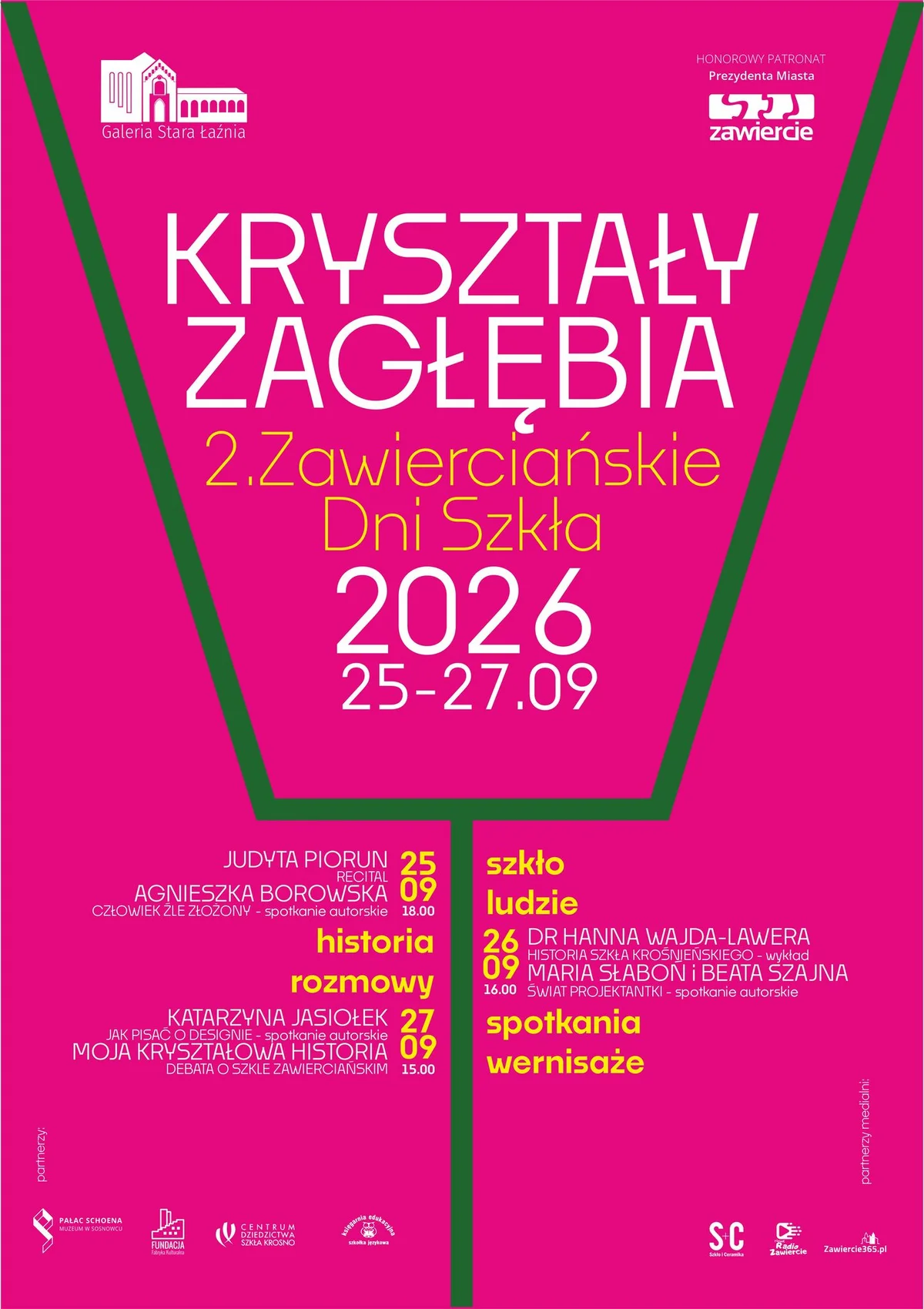 Grafika promocyjna wydarzenia KRYSZTAŁY ZAGŁĘBIA. 2. Zawierciańskie Dni Szkła: program i terminy