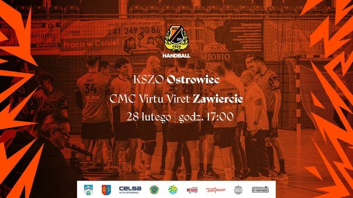 Grafika promocyjna wydarzenia KSZO HANDBALL vs. CMC VIRTU VIRET ZAWIERCIE — mecz I ligi (gr. D)