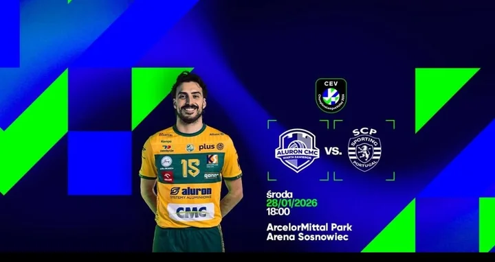 Grafika promocyjna wydarzenia Liga Mistrzów: Aluron CMC Warta Zawiercie vs SCP SPORTING LISBONA
