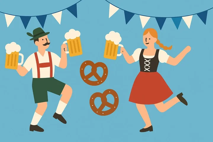 Obrazek przedstawia grafikę promocyjną wydarzenia Oktoberfest w Moon Lark Point — świętowanie piwa i tradycji