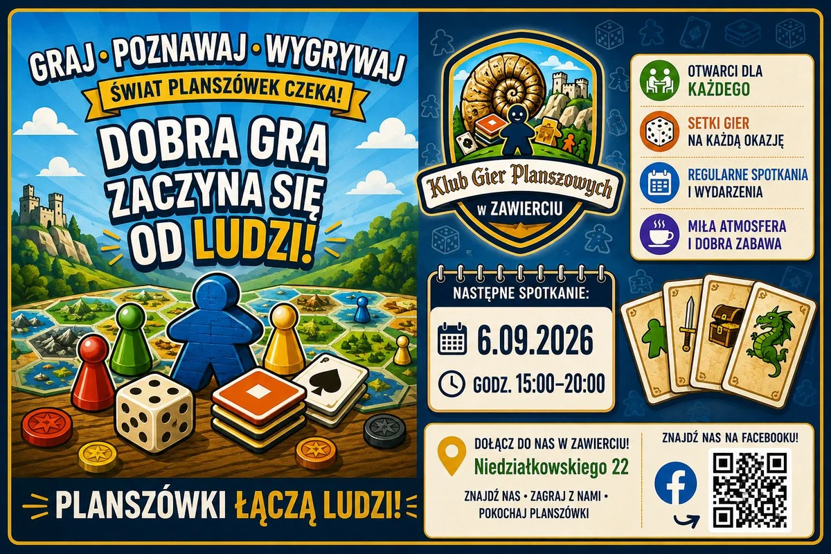 Grafika promocyjna wydarzenia Planszówkowa Niedziela 6.09.2026 – gry i zabawa