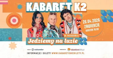 Grafika promocyjna wydarzenia Kabaret K2 — „Jedziemy na luzie” w Zawierciu (26 kwietnia 2026)