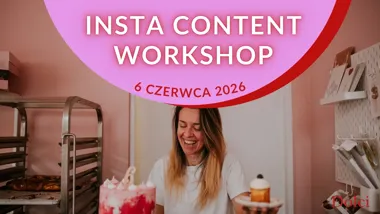 Grafika promocyjna wydarzenia Insta Content Workshop w Zawierciu – cykl spotkań dla dziewczyn
