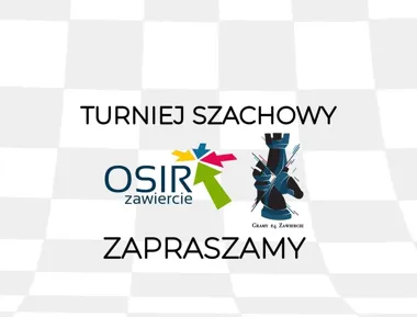 Grafika promocyjna wydarzenia Jurajski Wiosenny Turniej Szachowy 2026 w Zawierciu. Cztery grupy, klasyczne partie i szybkie tempo