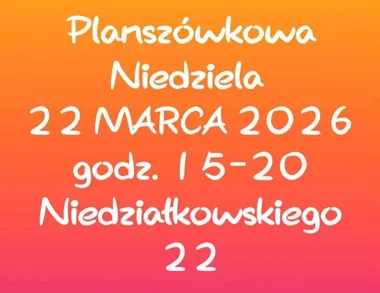 Grafika promocyjna wydarzenia Planszówkowa Niedziela — spotkanie gier planszowych w Zawierciu