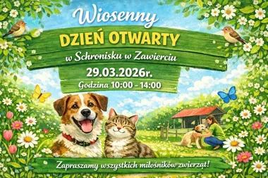 Grafika promocyjna wydarzenia Wiosenny Dzień Otwarty w Schronisku w Zawierciu