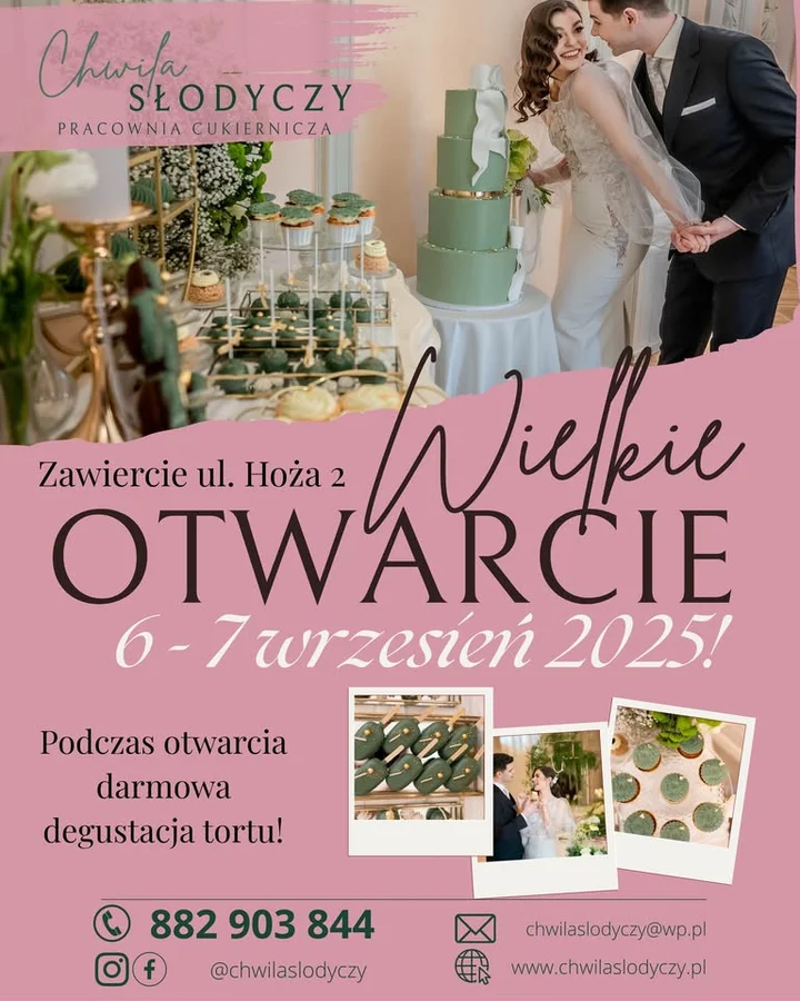 Obrazek przedstawia grafikę promocyjną wydarzenia Otwarcie pracowni cukierniczej w Zawierciu