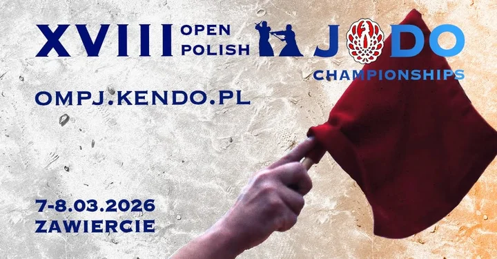 Grafika promocyjna wydarzenia XVIII Open Polish Jodo Championships — Zawiercie, 7–8 marca 2026