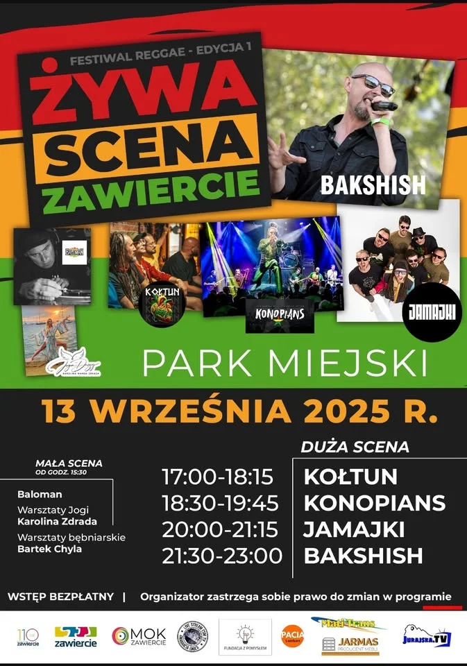 Obrazek przedstawia grafikę promocyjną wydarzenia Letnia scena muzyczna w Parku Miejskim Zawiercie