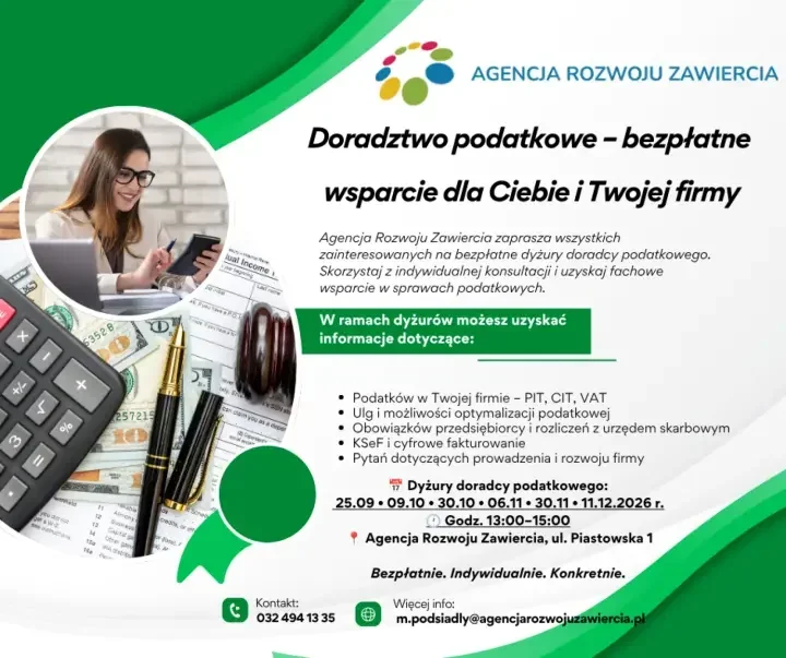 Bezpłatne konsultacje podatkowe w Zawierciu. Doradca odpowie na pytania