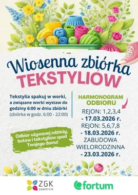 Wiosenna zbiórka tekstyliów w Zawierciu – kiedy wystawić worki i co można oddać